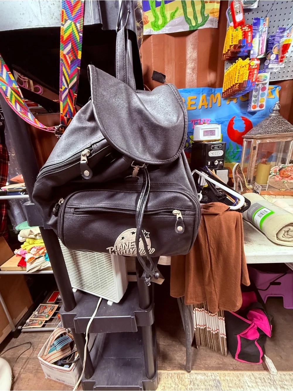Planet Hollywood Black Faux-Leather Men’s Backpack